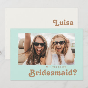 Retro Beach Aqua Photo Bridesmaid-voorstelkaart Kaart