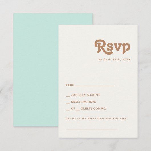 Retro Beach | Aqua Song Request RSVP Card Kaartje (Voorkant / Achterkant)