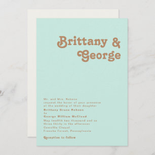 Retro Beach   Aqua Traditional Wedding Invitation Kaart