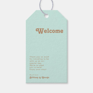 Retro Beach Aqua Weddenschap WelkomstcadeLabels Cadeaulabel