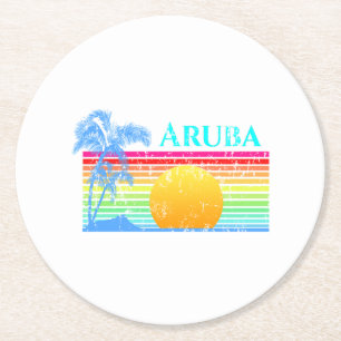 Retro Beach Aruba Sunset Ronde Kartonnen Onderzetter