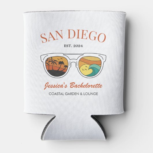 Retro Beach Bachelorette Aangepaste Bruidsmeisje G Blikjeskoeler (Voorkant)