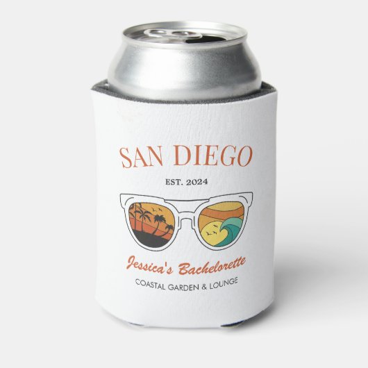 Retro Beach Bachelorette Aangepaste Bruidsmeisje G Blikjeskoeler (Blikje Achterkant)