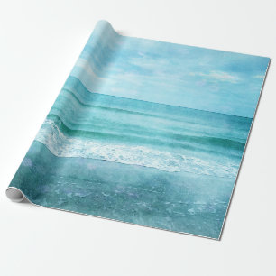 Retro Beach - Blauwgroen blauwe Waterverf voor de  Cadeaupapier