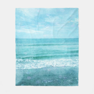 Retro Beach - Blauwgroen blauwe Waterverf voor de  Fleece Deken