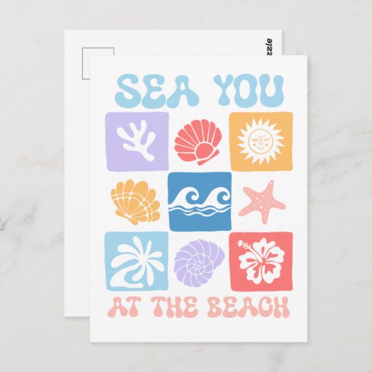 Retro Beach Briefkaart - "Zee u aan het strand" (Voorkant / Achterkant)