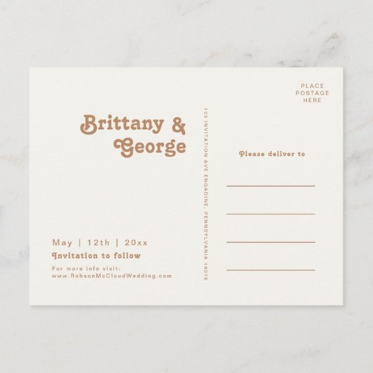 Retro Beach | Bruine foto bespaart datum Uitnodiging Briefkaart (Achterkant)