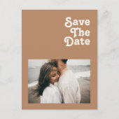 Retro Beach | Bruine foto bespaart datum Uitnodiging Briefkaart (Voorkant)