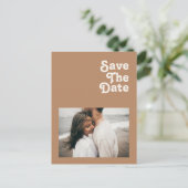 Retro Beach | Bruine foto bespaart datum Uitnodiging Briefkaart (Staand voorkant)