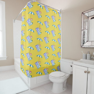 Retro Beach Crab Towel Umbrella Custom Yellow Douchegordijn