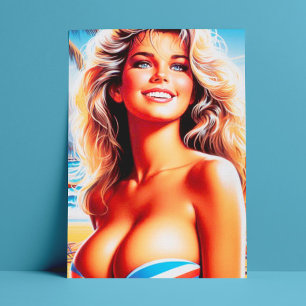 Retro Beach Girl Briefkaart