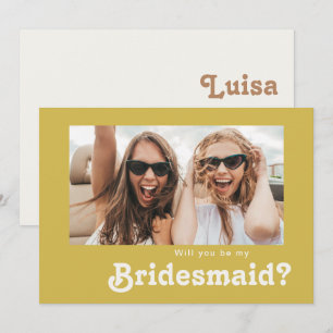 Retro Beach   Gold Photo Bridesmaid-voorstelkaart Kaart