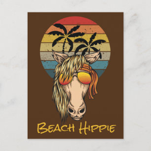 Retro Beach Hippie Horse, Sun n Palm Trees instell Briefkaart