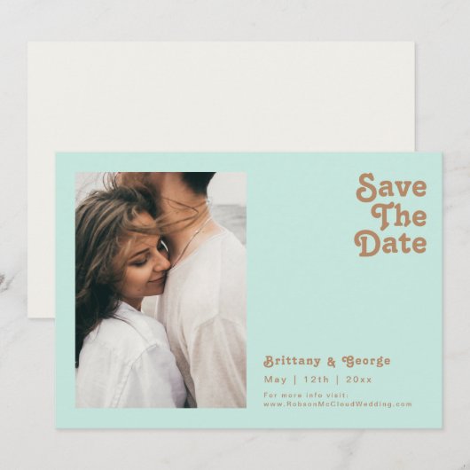 Retro Beach | Horizontaal foto Aqua sparen de datu Save The Date (Voorkant / Achterkant)