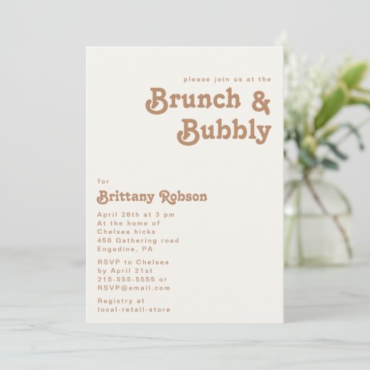 Retro Beach | Ivory Brunch en Bubble Invitation Kaart (Staand voorkant)