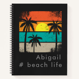 Retro Beach Life, Black Silhouette Notitieboek