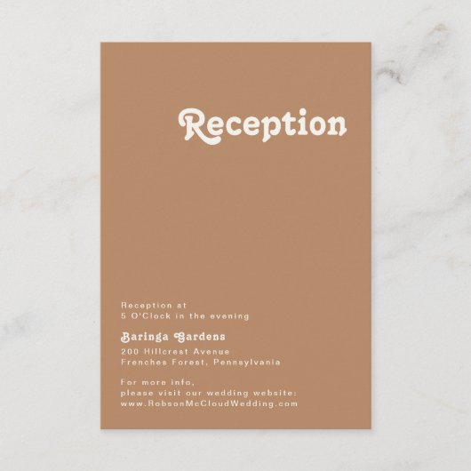 Retro Beach | Ontvangkaart voor bruine bruiloft Informatiekaartje (Voorkant)