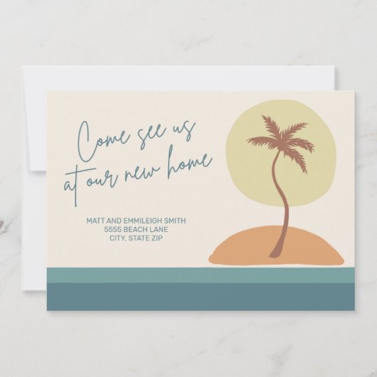 Retro  Beach Palm Trees die aankondiging verplaats (Voorkant)