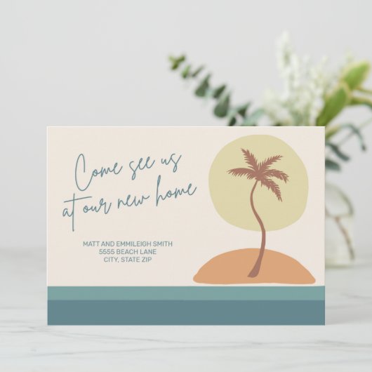 Retro  Beach Palm Trees die aankondiging verplaats (Staand voorkant)