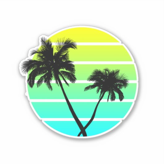 Retro Beach Palm Trees Sticker (Voorkant)