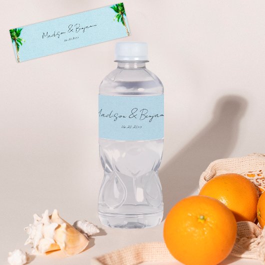 Retro Beach Palmbomen gepersonaliseerde bruiloft Waterfles Etiket