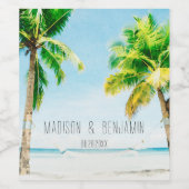 Retro Beach Palmbomen gepersonaliseerde bruiloft Wijn Etiket (Enkel label)