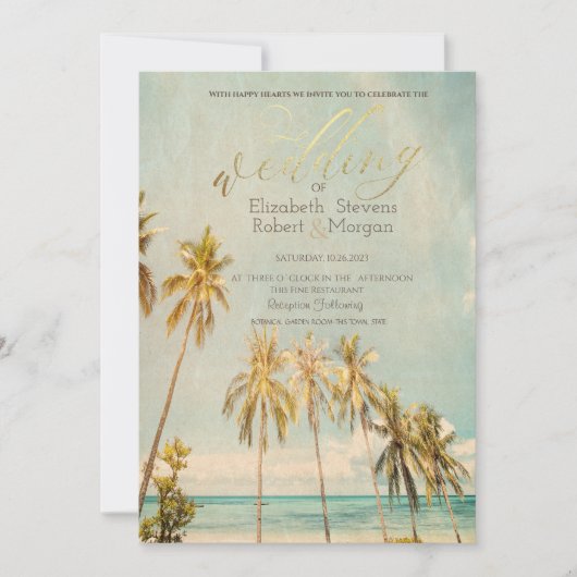 Retro Beach Palms Bruiloft Kaart (Voorkant)