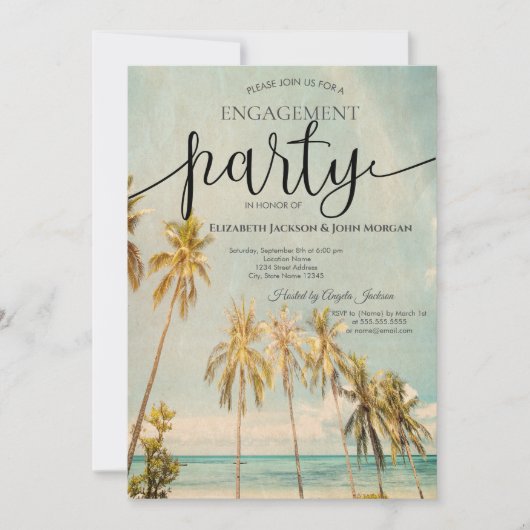 Retro Beach Palms Verloving Kaart (Voorkant)