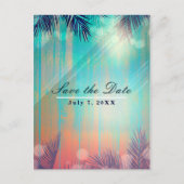 Retro BEACH PARTIJ Sunny Palm Trees sparen de Datu Aankondigingskaart (Voorkant)