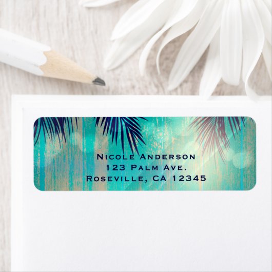 Retro BEACH PARTITY Sunny Palm Trees Summer Birthd Etiket (Insitu)