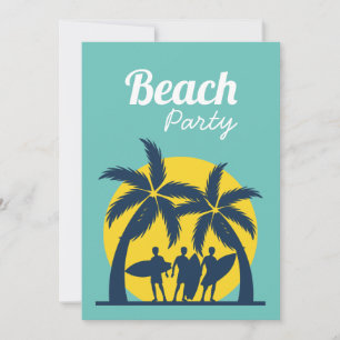 Retro Beach party sunset strand palm tree Invitati Kaart