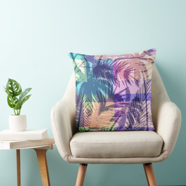 Retro Beach Pastel Palmbomen Tropisch Kussen (Stoel)