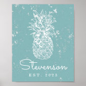  Retro Beach Pineapple Familienaam Afdrukken Poster (Voorkant)