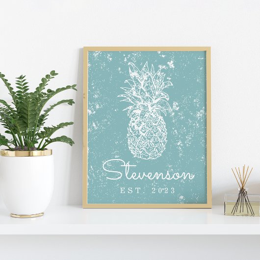  Retro Beach Pineapple Familienaam Afdrukken Poster