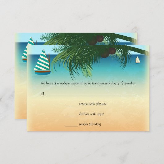 Retro Beach Scene Weddenschap RSVP-reactiekaart RSVP Kaartje (Voorkant / Achterkant)