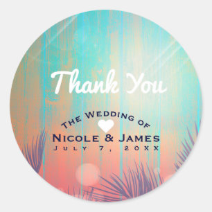 Retro BEACH Sunny Palm Trees Summer Party Ronde Sticker