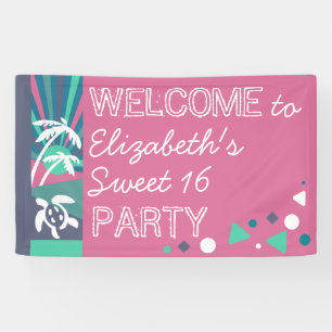Retro Beach Sunset Sweet 16 Birthday Pool Party Spandoek