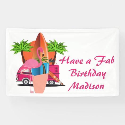 Retro Beach Surf Theme Birthday Party Spandoek (Horizontaal)