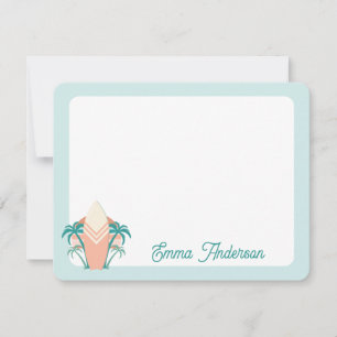 Retro Beach Surfboard Palm Tree Tropical Note Kaar Notitiekaartje