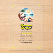 Retro Beach Theme Here Comes The Son Baby shower Acryl Uitnodigingen (Voorkant)