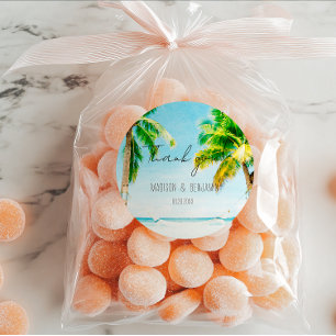 Retro Beach Tropische bestemming Huwelijksgunst Ronde Sticker