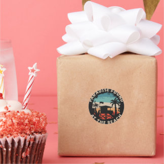 Retro Beach Vibes:  geïnspireerde Beach Art met Ronde Sticker