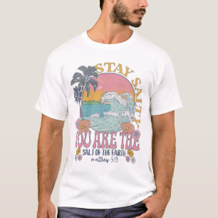 Retro Beach Wave, Blijf Zout Quote, Christelijk T- T-shirt