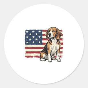Retro Beagle Patriottische Vlag Hond Shirt Ontwerp Ronde Sticker