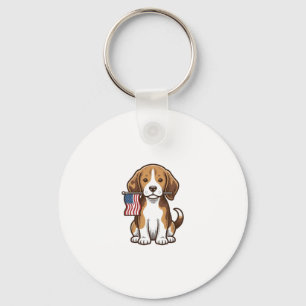 Retro Beagle Puppy Amerikaanse Vlag Shirt Ontwerp_ Sleutelhanger
