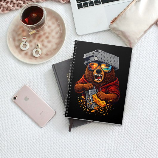 Retro Bear With Cheese Grater Hat and Sunglasses Notitieboek