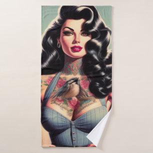 Retro Beauty Tattooed Pin Up Badhanddoek