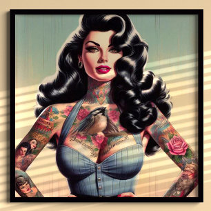 Retro Beauty Tattooed Pin Up Poster