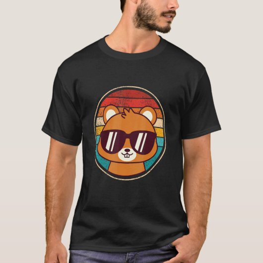 Retro Beaver met zonnebril en achtergrond T-shirt (Voorkant)