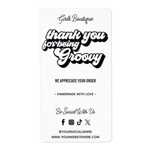 Retro Bedankt voor uw aankoop Groovy Black & White Etiket (Voorkant)